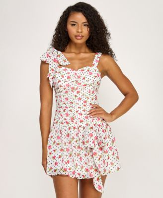 Juniors' Floral Polka Dot Short Dress