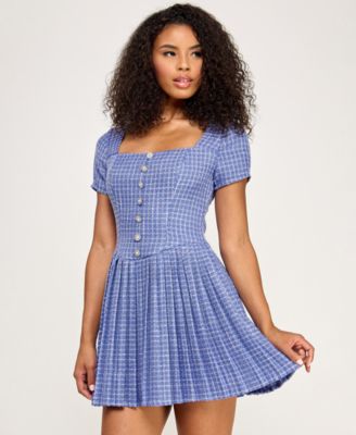 Juniors' Square Neck Pleated Dress