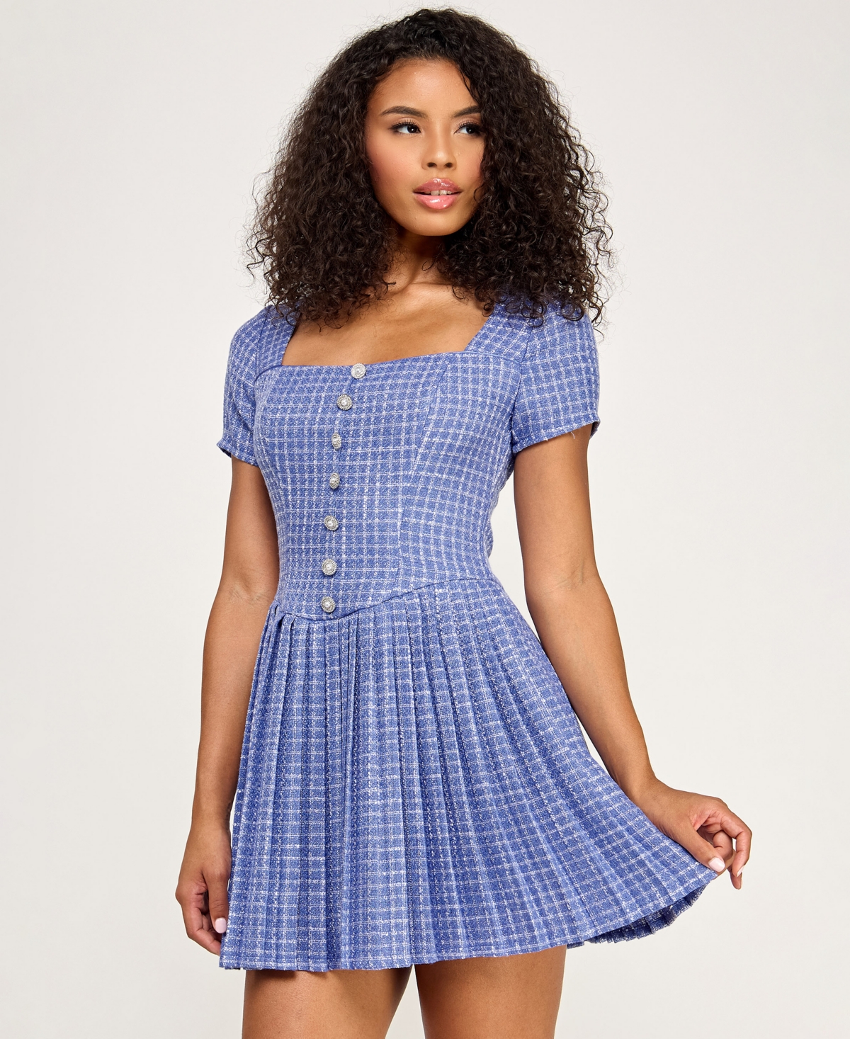Seni & Cade Juniors' Square Neck Pleated Dress