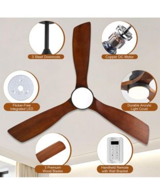 52-Inch Modern Black 3-Blade Ceiling Fan with Light, Remote Control & Mobile Device Connectivity