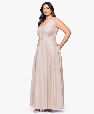 Plus Size V-Neck Glitter Ball Gown