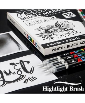 12Pcs White Acrylic Paint Pens, Soft Brush Tip Markers for Wood, Metal, Rock, Plastic, Glass, Canvas and Fabric