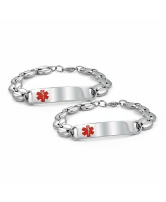 Set of 2 Medical ID Tag Bracelet Mariner Chain Stainless Steel 7 Inch