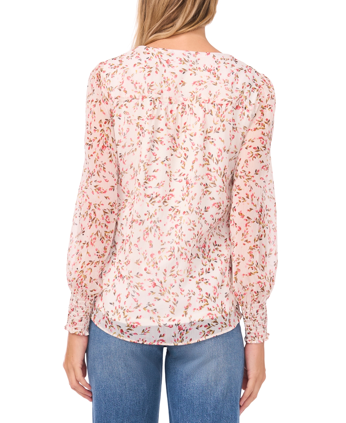 Sam & Jess Petite Button-Front Smocked-Cuff Blouse