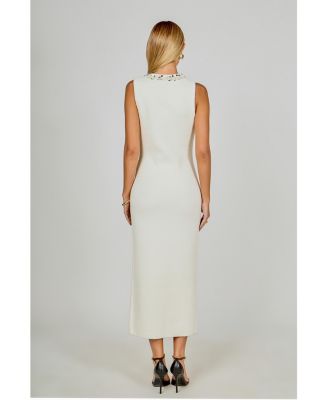 Women's Boucle Knit Jewel Trim Midi Dress