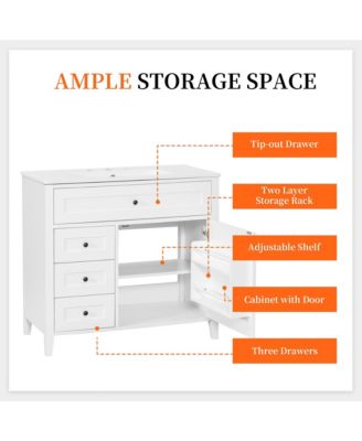 Bathroom Vanity with Sink 3 Drawers Adjustable Shelf Freestanding Storage Cabinet