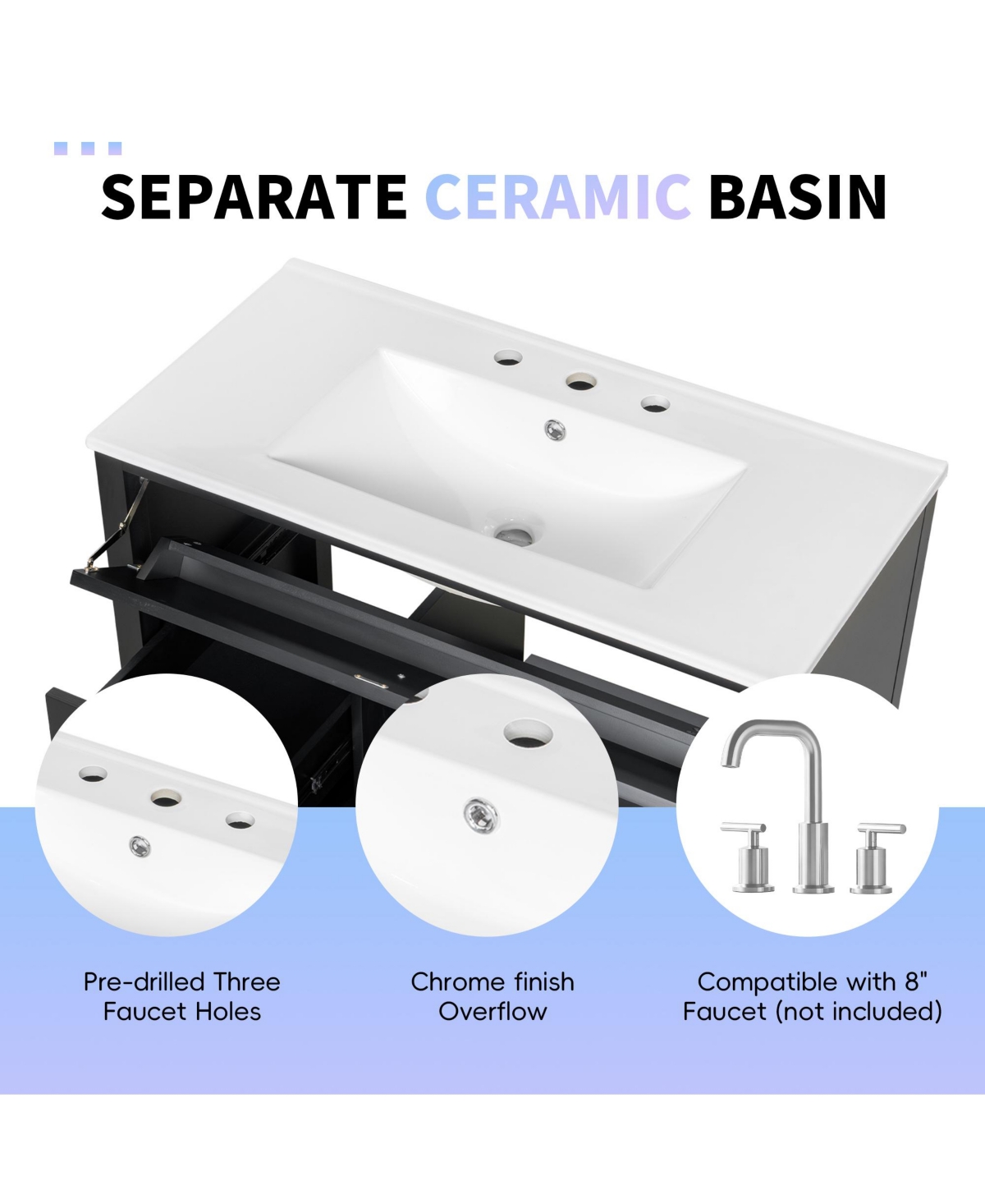 Casainc Bathroom Vanity with Sink 3 Drawers Adjustable Shelf Freestanding Storage Cabinet