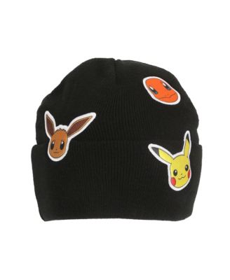 Men's Printed Character Patches Black Cuff Beanie