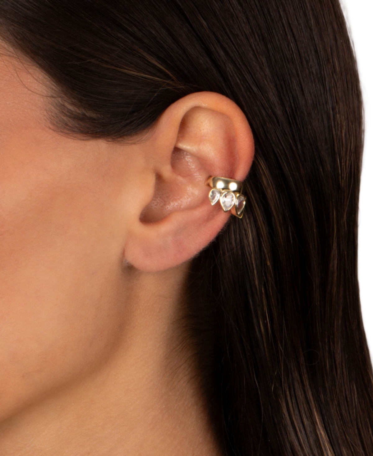 by Adina Eden Multi Cubic Zirconia Gold Plated Pear Rimmed Ear Cuff