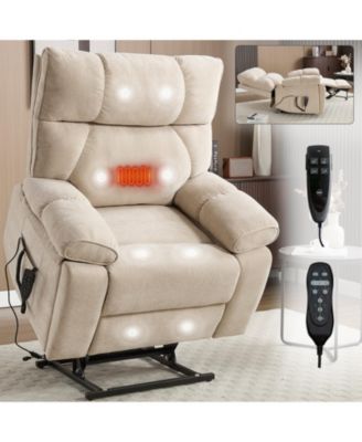 Heat Massage Dual Motor Infinite Position Up to 350 LBS Large Electric Power Lift Recliners with Hidden Cup Holders, Power-Remote