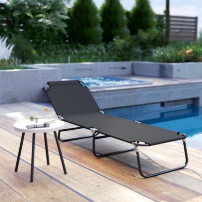 Portable Outdoor Sun Lounger, Lightweight Folding Chaise Lounge Chair w/ 5-Position Adjustable Backrest for Beach, Poolside and Patio, Black