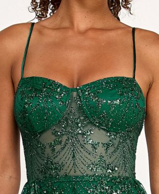 Juniors' Glitter Sequin Walk-Through Gown