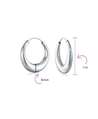 Set of 2 Hollow Puff Tube Round 1.75" Hinged Notched Post & 1" Endless Hoop Earrings Sterling Silver