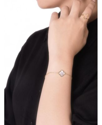 Mother of Pearl Clover Bracelet in 14K Gold, 6.5 in adj to 7.5 in, approx. 2.6gr