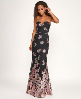 Juniors' Sequin Flower Long Slim Gown, Created for Macy's