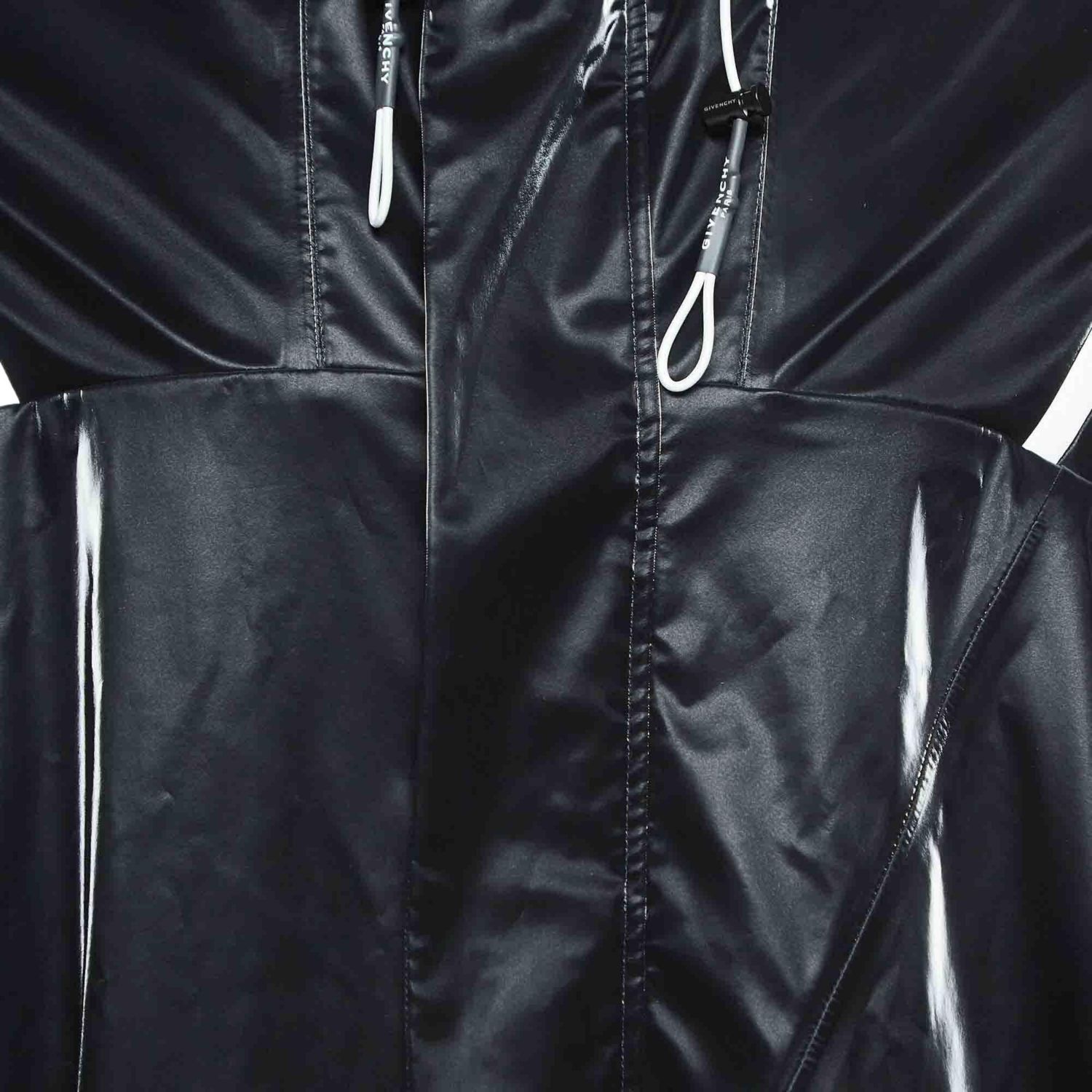 Men's Black Contrast Trim Synthetic Oversized Raincoat