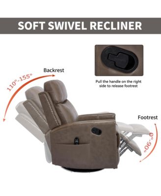 Genuine Leather Heat Massage Manual Recliner Chair with Rocker and Swivel