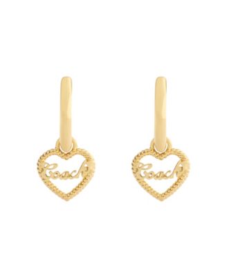 Gold Signature Heart Charm Huggie Earrings