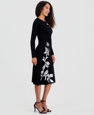 Women's Jacquard Florals Fit & Flare Sweaterdress
