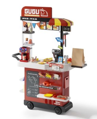 82-Piece Kids Play Kitchen Set Fried Chicken Shop with Steam, Water Circulation Sink, and Color-Changing Food for Ages 3+