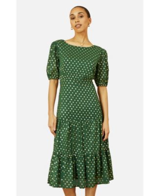 Women's Foil Spot Midi Dress With Scoop Back