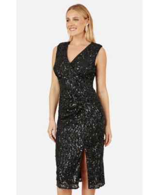 Women's Sequin Fitted Wrap Dress With Split Hem