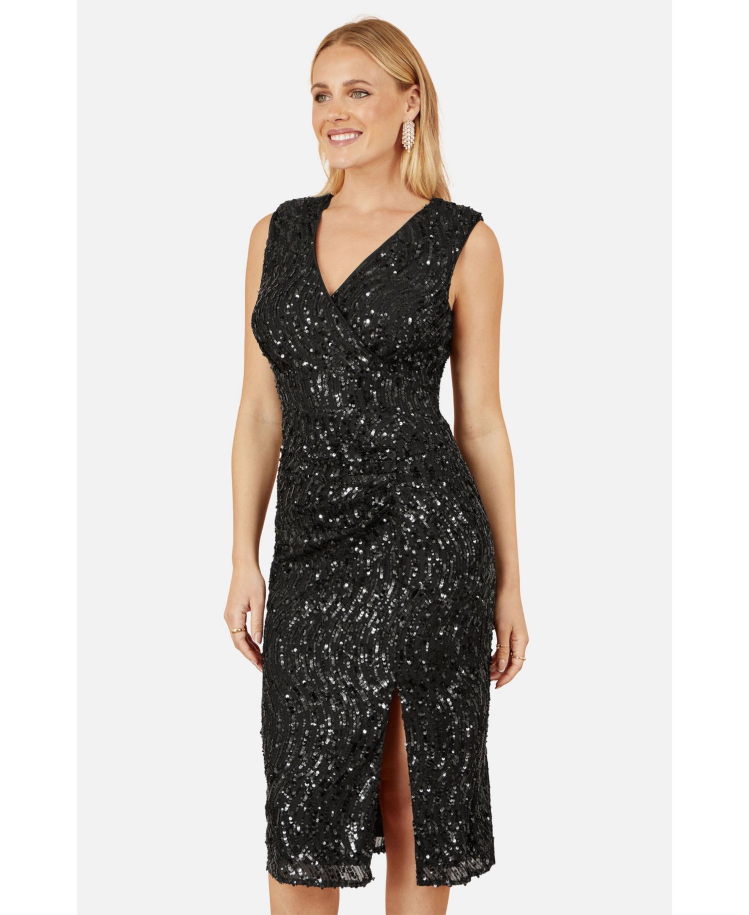 Women's Sequin Fitted Wrap Dress With Split Hem