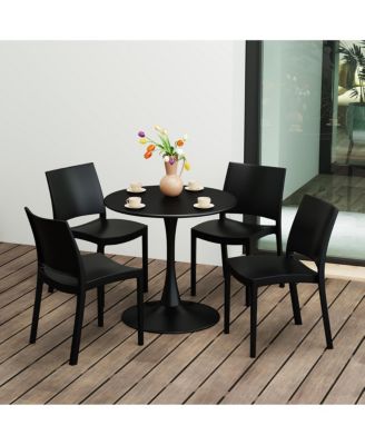 5-Piece Indoor Outdoor Round Metal Patio Dining Table Set With Stackable Patio Dining Side Chairs