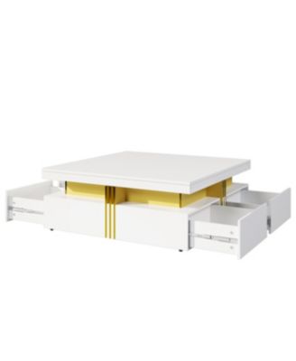 Streamdale Modern Glossy Square Storage Coffee Table with 4 Drawers, 43.3", Black