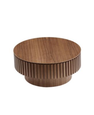 Streamdale 31.49" Round Coffee Table with Storage, Modern Walnut Pedestal Table