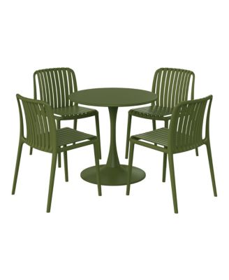 5-Piece Outdoor Metal Dining Table Set And Stackable Resin Patio Chairs