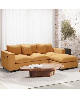 99" Modular Corduroy L-Shaped Sectional Sofa and Chaise With USB/Type-C Ports and Side Pockets