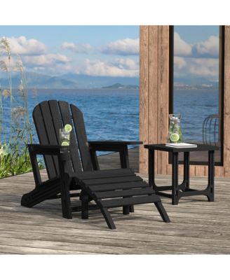 3-Piece HDPE Outdoor Patio Adirondack Chair with Ottoman and 18" Side Table Set