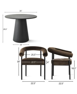 3-Piece Modern Dining Set, 35'' Round Pedestal Table with Velvet Upholstered Armchairs, Small Kitchen or Apartment Set