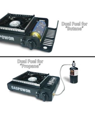 Dual Fuel Camping Stove – 10,000 BTU Portable Propane & Butane Stove with Windblocker, Auto Ignition & Carrying Case (Fuel Not Included)