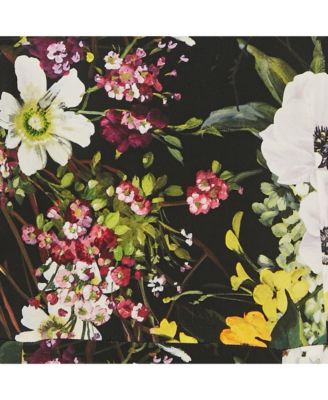 Women's Black Floral Print Silk Lace Trim Midi Dress