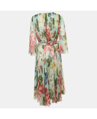 Women's Green Floral Print Midi Wrap Dress