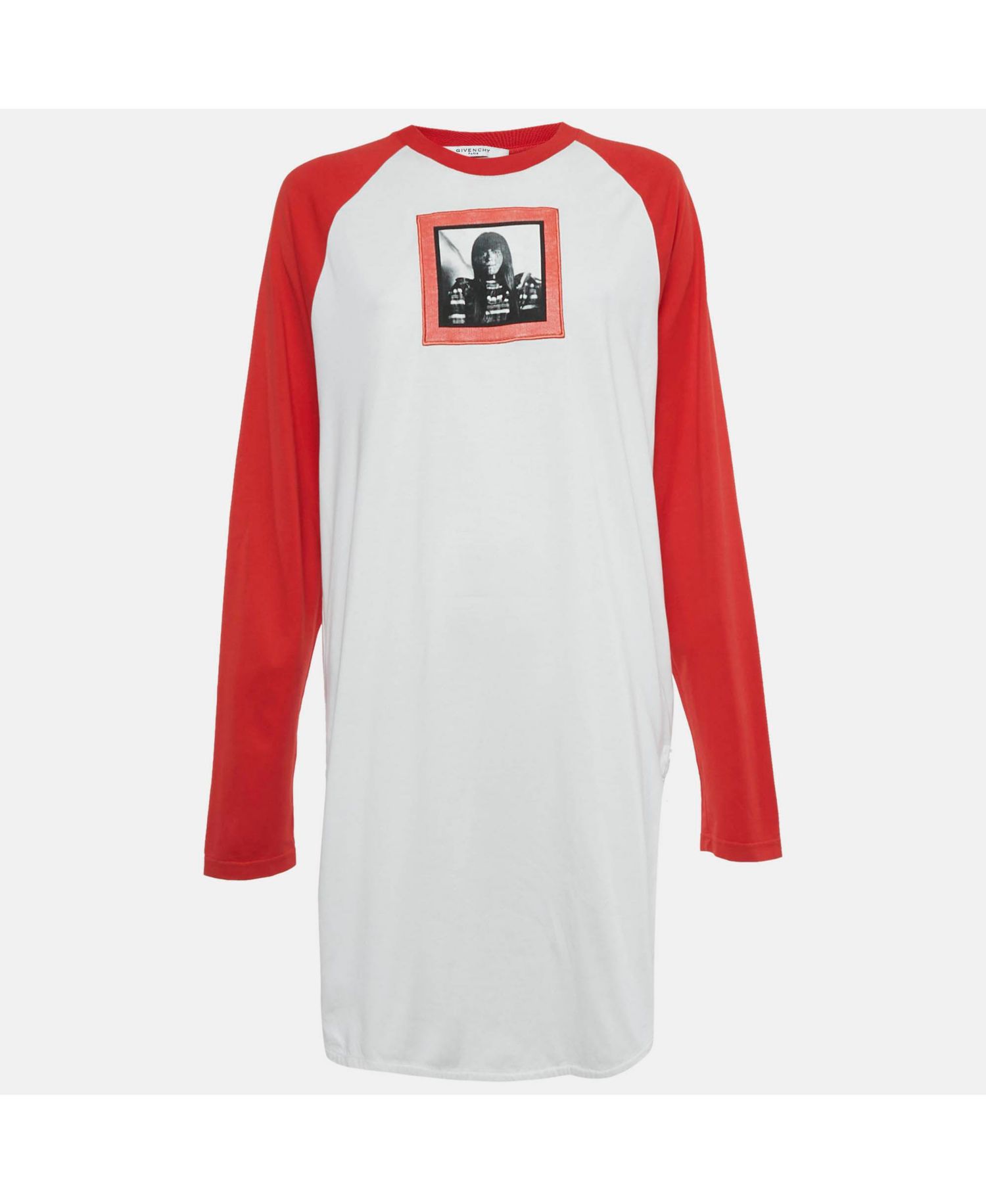 Women's White Printed Cotton Color-Block Raglan Sleeve T-Shirt Dress