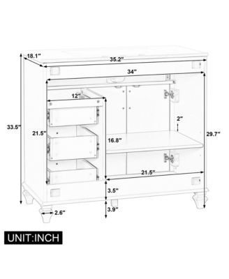 Solid Wood Vanity with Sink 3 Drawers 2 Doors Flip Drawer