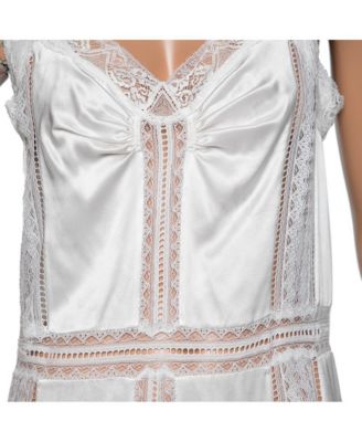 Women's White Satin Silk & Chantilly Lace Sleeveless Slip Dress