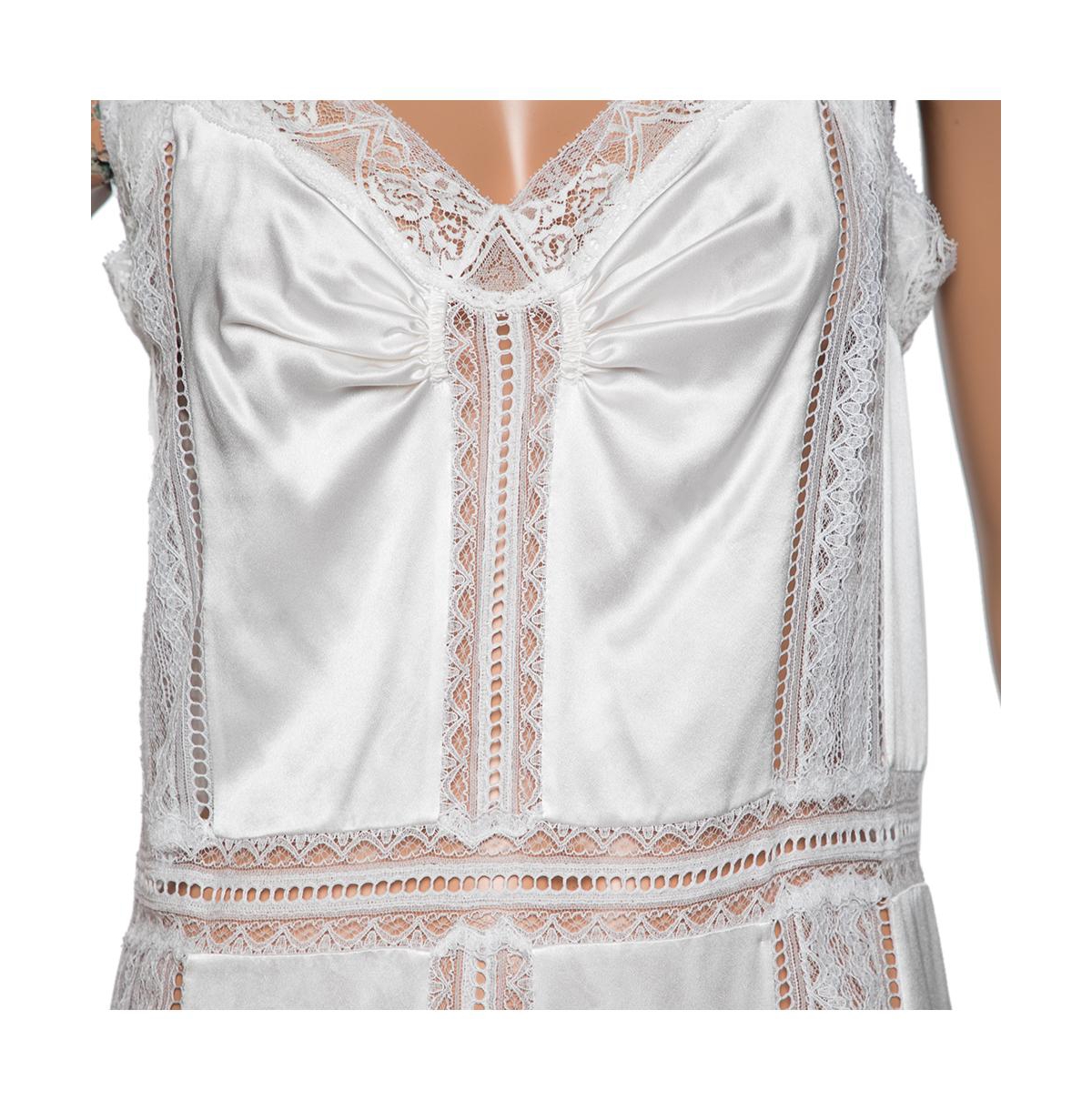 Pre-Owned Burberry Women's White Satin Silk & Chantilly Lace Sleeveless Slip Dress