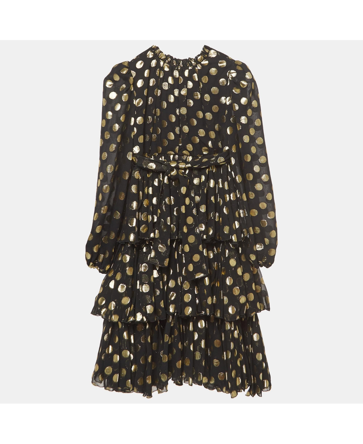 Pre-Owned Dolce & Gabbana Women's Black/metallic Polka-Dot Chiffon Tiered