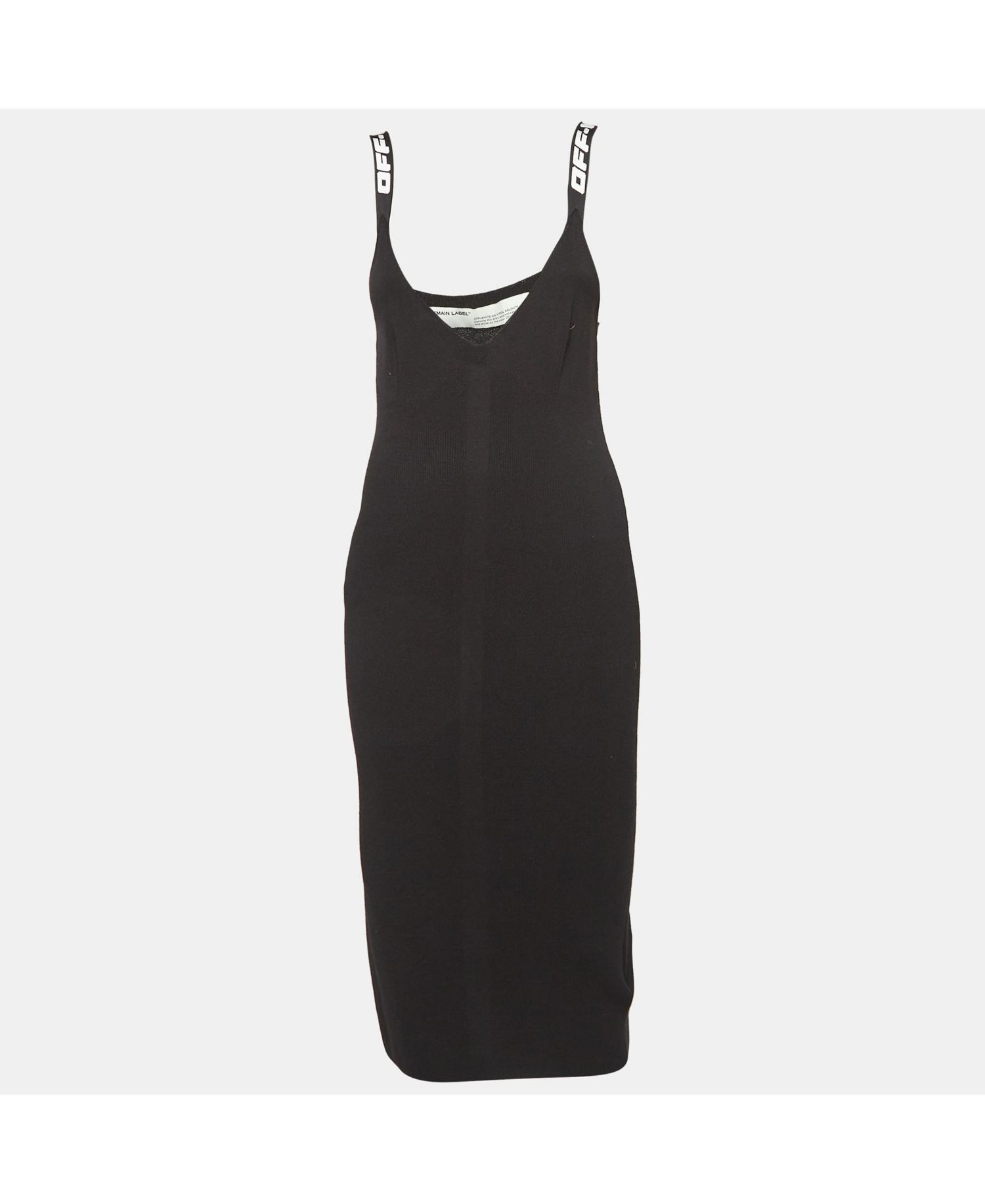 Women's Black Rib Knit Logo Strap Fitted Short Dress