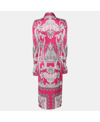 Women's Pink/silver Satin Baroque Cutout Midi Shirt Dress