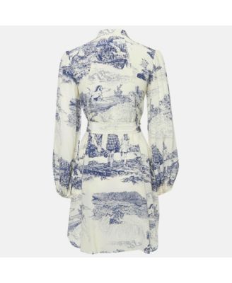 Women's Cream/blue Printed Silk Mini