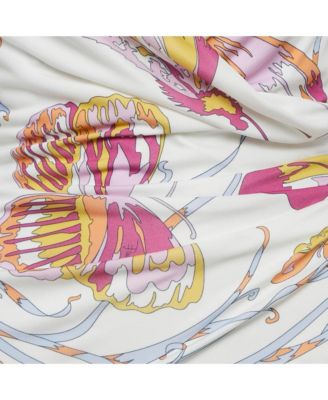 Women's White Printed Jersey Draped Sleeveless Midi Dress