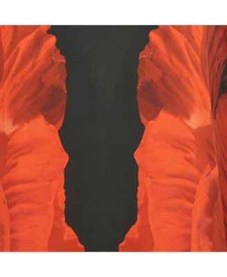 Women's Black And Orange Floral Print Silk Maxi Dress