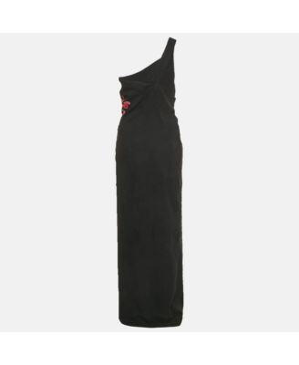 Women's Collection Black Embellished Crepe One-Shoulder Maxi Dress