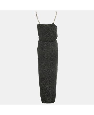 Women's Black Studded Jersey Metallic Strap Maxi Dress