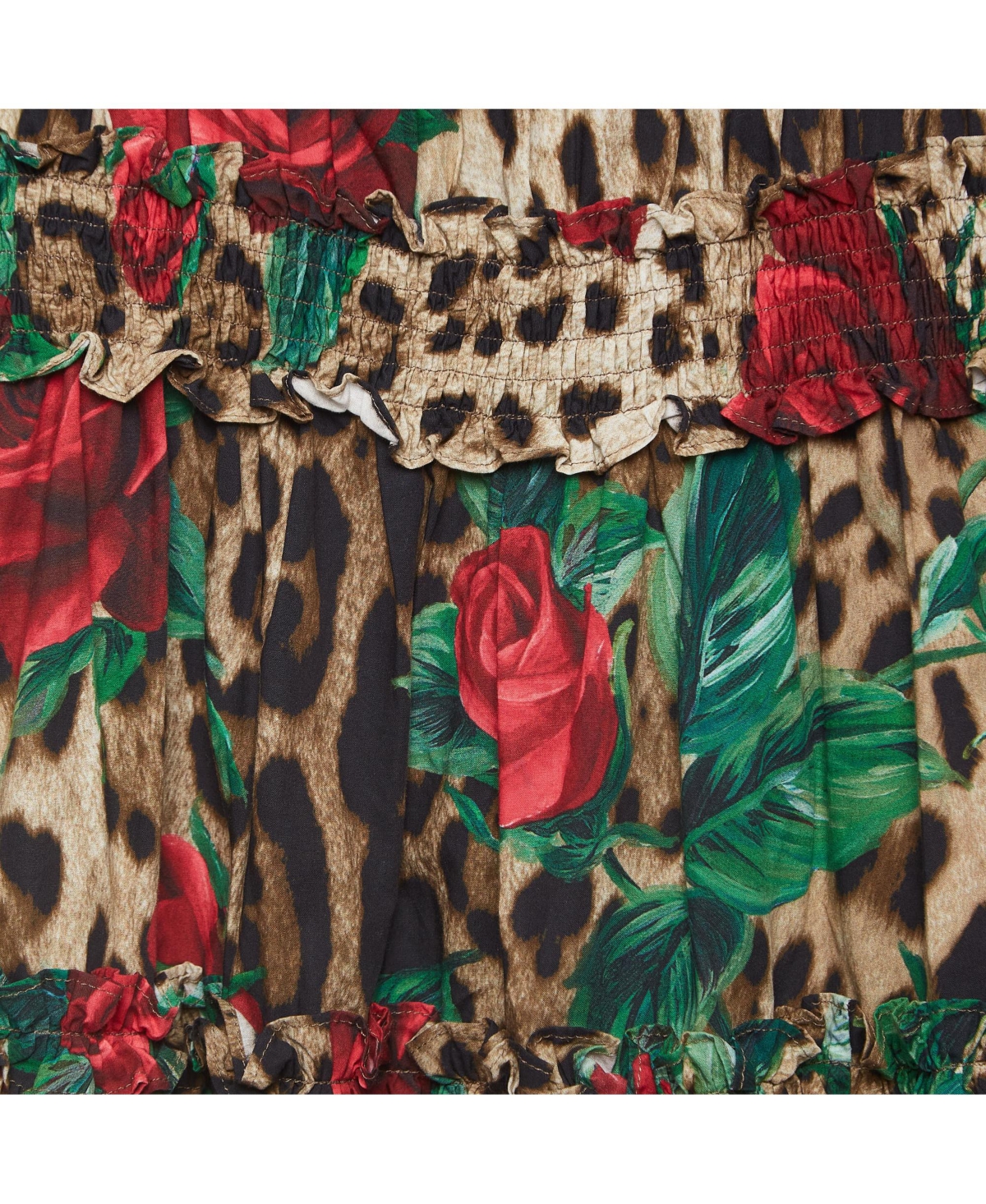 Pre-Owned Dolce & Gabbana Women's Brown Rose Leopard Print Cotton Poplin